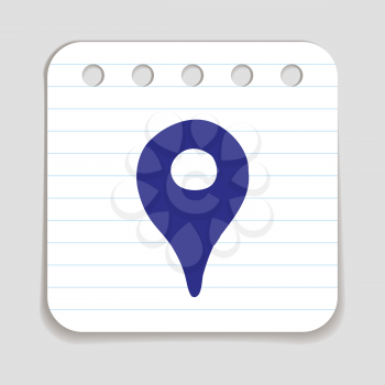 Doodle Location Pointer icon. Blue pen hand drawn infographic symbol on a notepaper piece. Line art style graphic design element. Web button with shadow. Navigating,  location om map concept. 