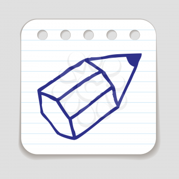 Doodle Pencil icon. Blue pen hand drawn infographic symbol on a notepaper piece. Line art style graphic design element. Web button with shadow. Writing, office supply, signing  concept. 