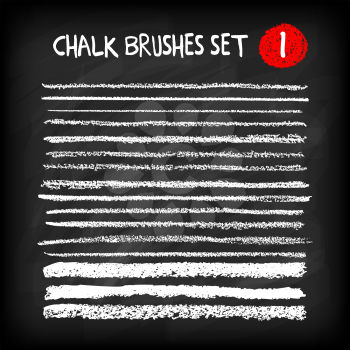 Set of chalk brushes. Handmade design elements on chalkboard background. Grunge vector illustration.