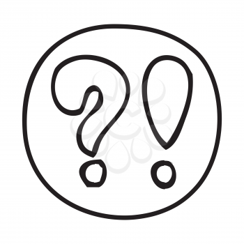 Doodle Question and Exclamation Mark icon. Infographic symbol in a circle. Line art style graphic design element. Web button. Web button with shadow. Customer service concept. 