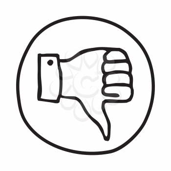 Doodle Thumbs Down icon. Infographic symbol in a circle. Line art style graphic design element. Web button.  Disapproval, dislike, vote down gesture concept
