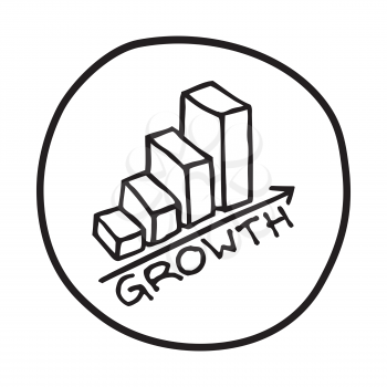 Doodle Growth Chart icon. Infographic symbol in a circle. Line art style graphic design element. Web button.  Success, bigger sales, achievement concept. 
