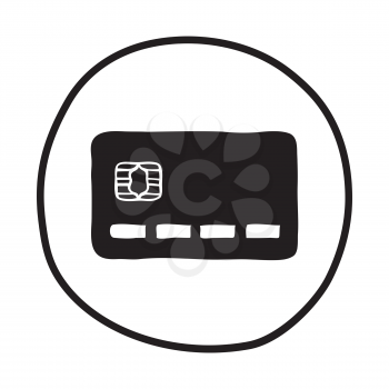 Doodle Credit Card icon. Infographic symbol in a circle. Line art style graphic design element. Web button. Paying, shopping, purchasing concept. 