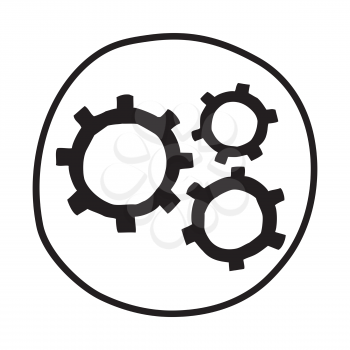 Doodle Gears icon. Infographic symbol in a circle. Line art style graphic design element. Web button.  Working smoothly, teamwork, industry, motion concept. 