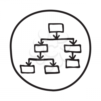 Doodle Flow Chart icon. Infographic symbol in a circle. Line art style graphic design element. Web button.  Hierarchy, flowchart, process, structure concept. 