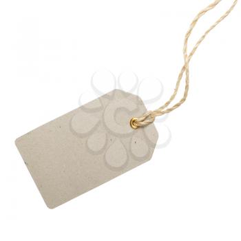 Empty rectangular tag on a string. Sale or price tag.
