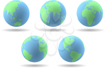 Set of transparent earth globes in different views