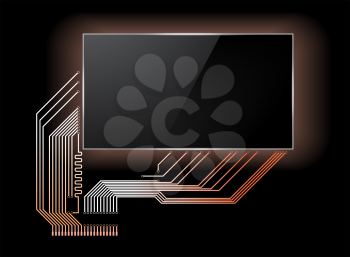 Circuit board with screen, with place for text. Vector illustration.