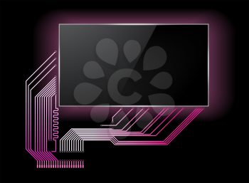 Circuit board with screen, with place for text. Vector illustration.