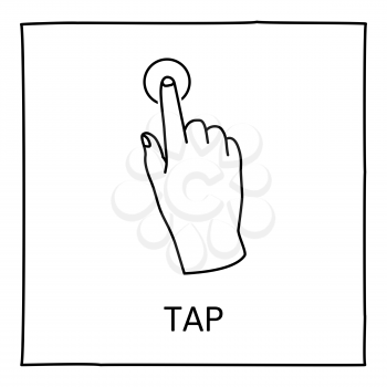 Doodle gesture icon. Tap once. Touch screen hand finger gestures. Hand drawn. Isolated on white. Vector illustration.