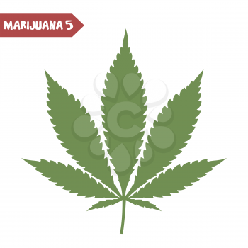 Marijuana leaf. Medical cannabis leaf isolated on white. Graphic design element for web, prints, t-shirt. Vector illustration.