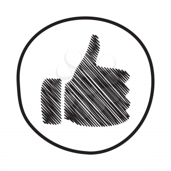 Doodle Thumbs Up icon. Infographic symbol in a circle. Line art style graphic design element. Web button. Approval, vote, love, favorite gesture concept. 