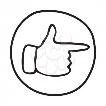 Doodle Pointing Finger icon. Infographic symbol in a circle. Line art style graphic design element. Web button.  Pointing out, direction concept. 