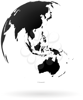 Highly detailed Earth globe symbol, Australia, Indian and Pacific oceans. Black on white background.