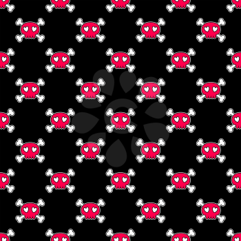 Seamless Halloween pattern. Wallpaper with pink skulls on black background. Tileable backdrop with Halloween symbols. Vector illustration.