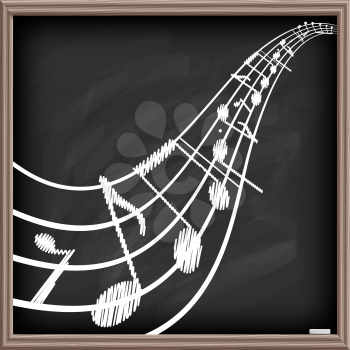 Music banner with chalkboard background. Musical poster with place for your text. Graphic design element for web, flyers, prints. Abstract vector illustration.
