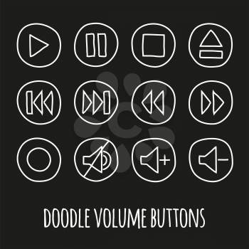 Doodle volume buttons set, chalk board effect, vector illustration. Graphic design element for web, mobile app, players, prints.