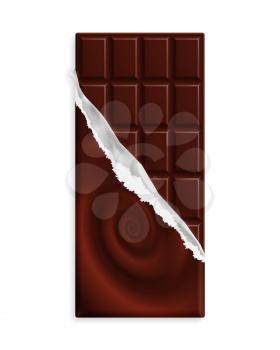 Dark bitter chocolate bar, wrapper with chocolate swirl, can be replaced with your design. Sweet dessert package. Graphic element for packaging, poster, flyer, advertisement. Vector illustration