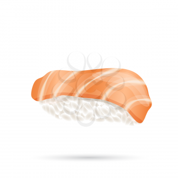 Tuna Nigiri Sushi isolated on white background. Realistic style sushi with rice, tuna fish and nori. Japanese cuisine poster. Vector illustration