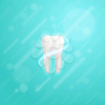 White molar tooth poster template. Graphic design element for dentist advertisement, tooth paste poster, dental clinic flyer. Realistic drawing of human tooth. Vector illustration.