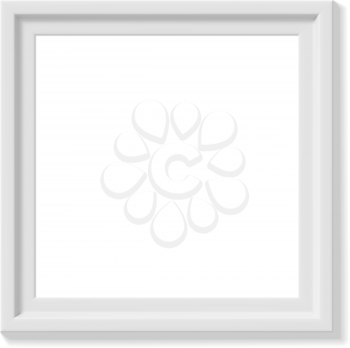 White square picture frame. Minimalistic detailed photo realistic frame. Graphic design element for scrapbooking, art work presentation, web, flyers, posters. Vector illustration.