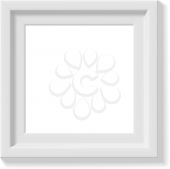 White square picture frame. Wide frame or small picture. Minimalistic photo realistic frame. Graphic design element for scrapbooking, art work presentation, web, flyers, posters. Vector illustration.