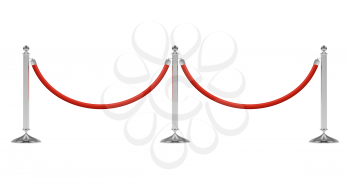 Barriers with red rope on silver stanchions. Red carpet event enterance gate, separating VIP zone, closed event restriction. Vector illustration.