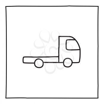 Doodle truck icon, hand drawn with thin line, isolated on white background. Vector illustration.