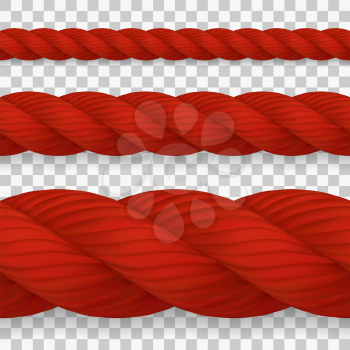 Set of seamless realistic hemp ropes with high detail. Can be endlessly multiplied. Vector illustration isolated on white background