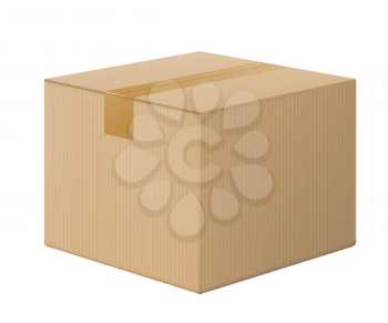 Realistic closed cardboard box, side view isolated on white background. Vector illustration
