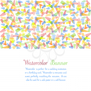 Hand painted water color brush stains with text. Cute decorative template. Bright colorful border panels. Great for baby shower invitation, birthday card, scrapbooking etc. Vector illustration.