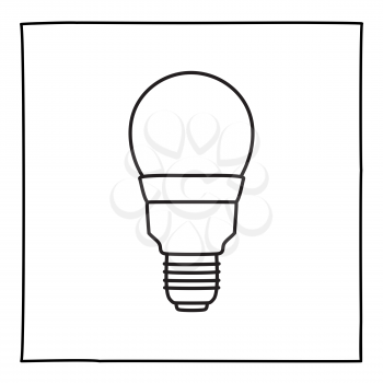 Doodle Economic Light Bulb icon. Black and white symbol with frame. Line art style graphic design element. Web button. Isolated on white background. Ecology, clean technology concept.