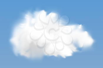 Realistic white cloud flying on blue sky background, vector illustration with transparency