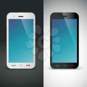 Vector illustration of a mobile phone  with blank screen isolated  on black and white background