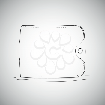 Closed wallet, hand drawn, sketch style on white background.