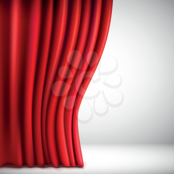 Background with red velvet curtain. Vector illustration.