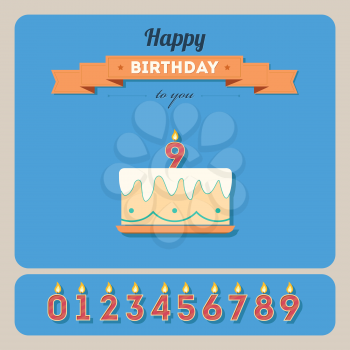 Happy birthday card with cake and candle number