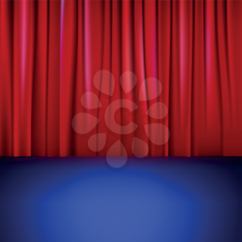 Stage with red curtain. Vector illustration for backgrounds and wallpapers.