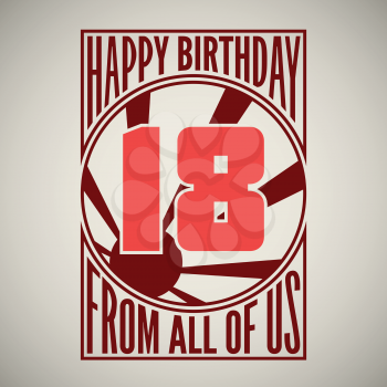 Retro poster. Birthday greeting, for eighteen years, vector banner.