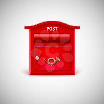 Red mailbox with the postal horn. Vector icon.