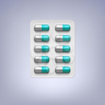 Pills in a blister pack.  Vector illustration