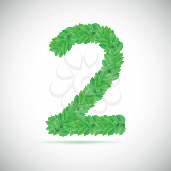 Number two, made up of green leaves, vector illustration