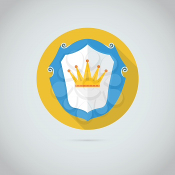 Flat vector icon with golden crown, symbol of power