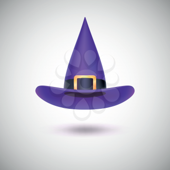 Purple witch hat with black strip for Halloween, isolated on white background.