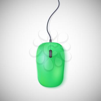Green computer mouse on white background.  Vector illustration