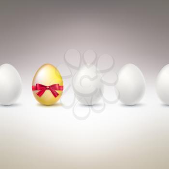 Golden Egg. Difference, uniqueness concept image. Golden egg standing out from the others.