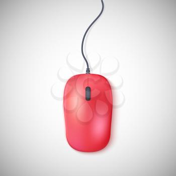 Red computer mouse on white background.  Vector illustration