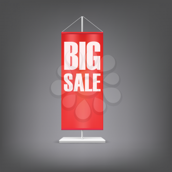 Big sale. Vertical red flag at the pillar. Advertising for your business events.