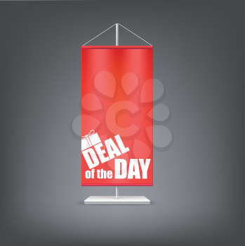 Deal of the day. Vertical red flag at the pillar. Advertising for your business events.