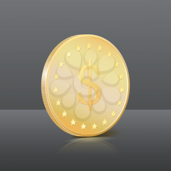Gold coin with dollar sign. Vector illustration